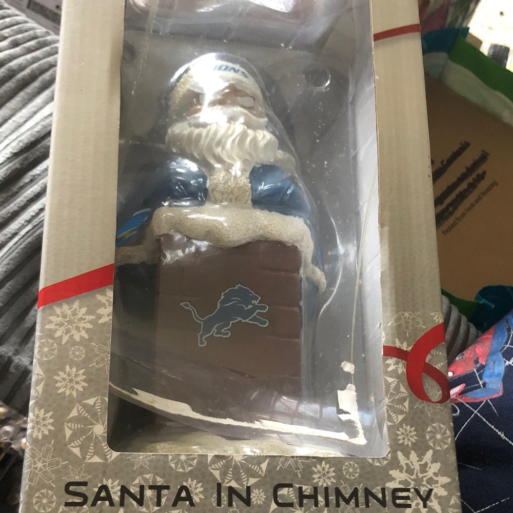 Santa in Chimney Holiday Figurine - Blue and White